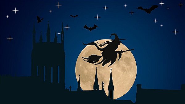 Painel de Festa em Tecido Sublimado 3d Halloween Bruxa