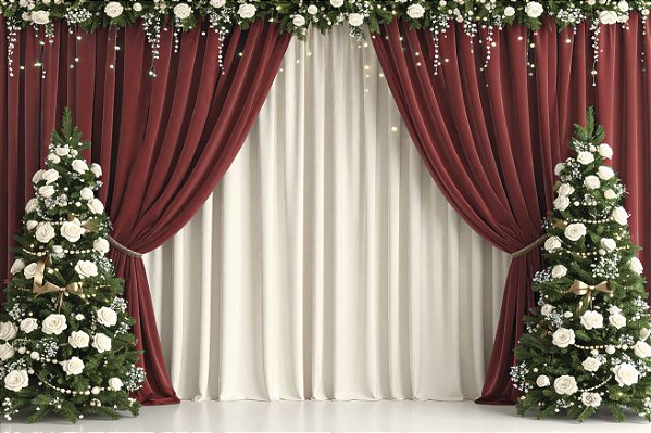 Painel de Festa em Tecido Sublimado Cortinas de Natal Decoradas