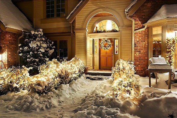 Painel de Festa em Tecido Sublimado Casa de Inverno de Natal