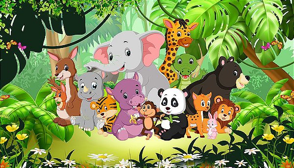 Painel de Festa em Tecido Sublimado 3d Safari na Selva