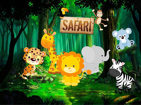 Painel de Festa em Tecido Sublimado 3d Lindo Safari