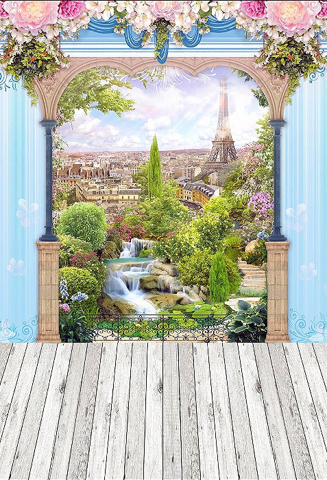 Fundo Fotográfico em Tecido Sublimado Flores de Paris