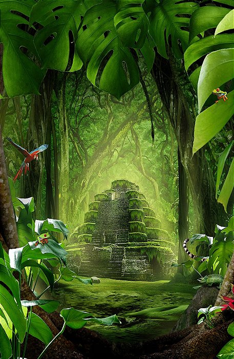 Fundo Fotográfico em Tecido Sublimado Templo Floresta Mágica