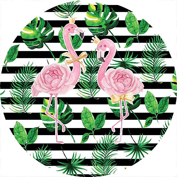 Painel de Festa Redondo em Tecido Sublimado Flamingos Aquarela c/elástico