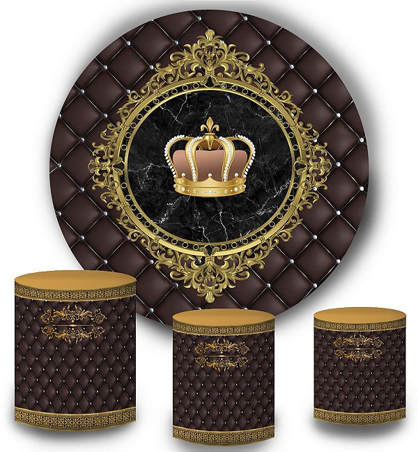 Kit Painel Redondo De Festa e Capas de Cilindro em tecido sublimado Realeza Marrom