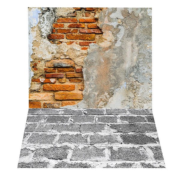 Fundo Fotográfico em Tecido Sublimado Muro de Tijolos Antigos