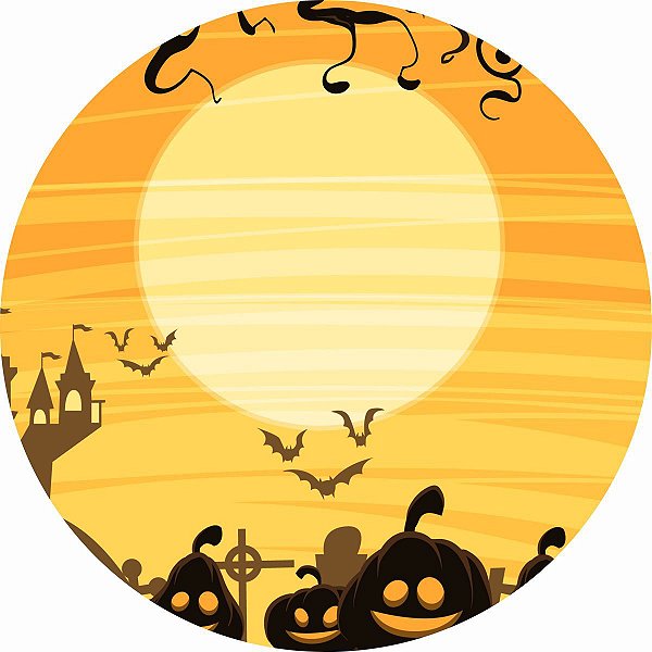 Painel de Festa Redondo em Tecido Sublimado Lua do Halloween