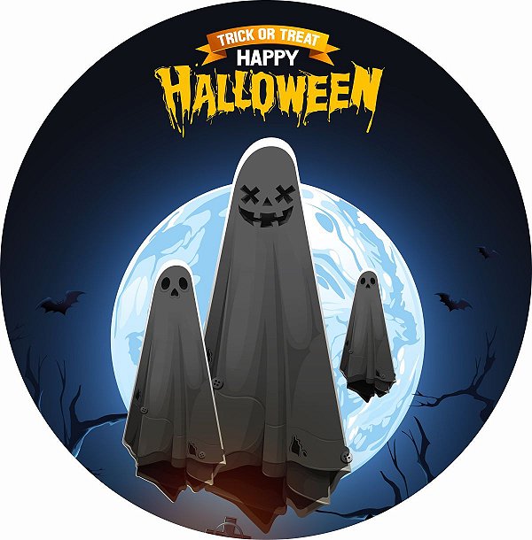 Painel de Festa Redondo em Tecido Sublimado Travessuras de Halloween