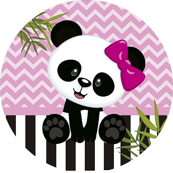 Painel de Festa Redondo em Tecido Sublimado Folhas e Linda Panda