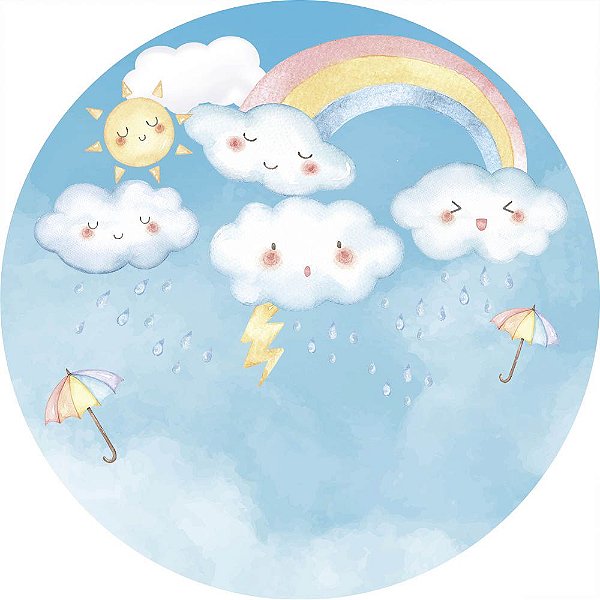 Painel de Festa Redondo em Tecido Sublimado Raio Chuva de Amor