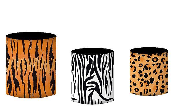 Kit Capas de Cilindro de festa em tecido sublimado Pele Animais do Safari