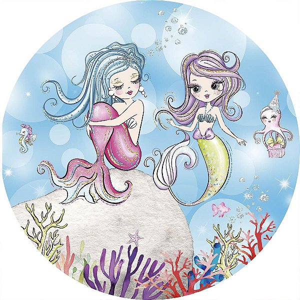 Painel de Festa Redondo em Tecido Sublimado Sereias Divas
