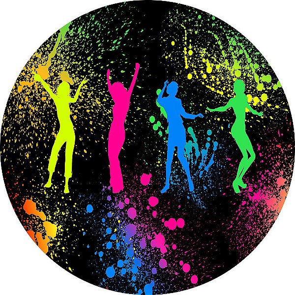 Painel de Festa Redondo em Tecido Sublimado Balada Neon