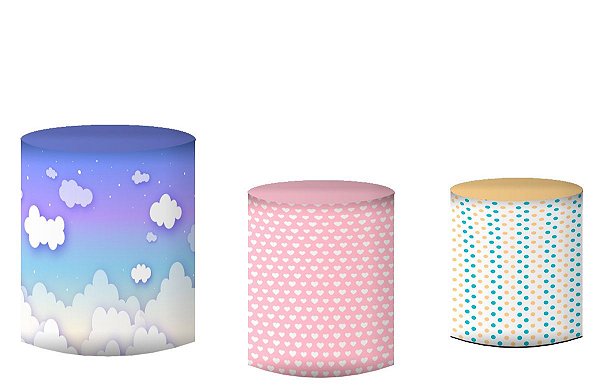 Kit Capas de Cilindro de festa em tecido sublimado Batizado Menina