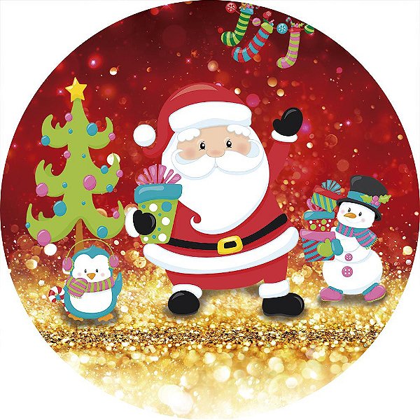 Painel de Festa Redondo em Tecido Sublimado Natal Cute