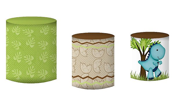 Kit Capas de Cilindro de festa em tecido sublimado Dinossauros Folhas