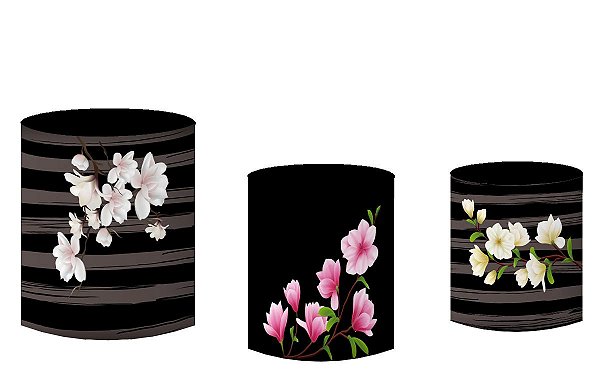 Kit Capas de Cilindro de festa em tecido sublimado Flores Magnólias