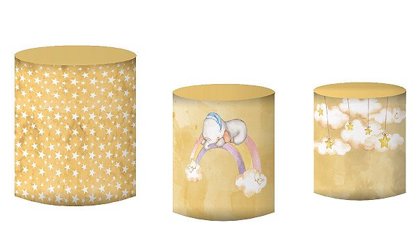 Kit Capas de Cilindro de festa em tecido sublimado Elefantinho Lindos Sonhos