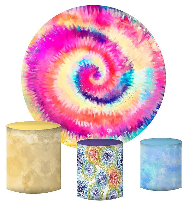 Kit Painel Redondo De Festa e Capas de Cilindro em tecido sublimado Tie Dye Mod4
