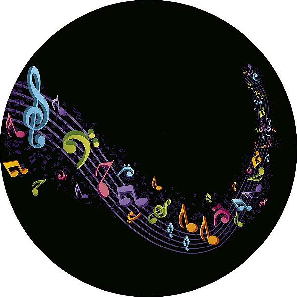 Painel de Festa Redondo em Tecido Sublimado Notas Musicais