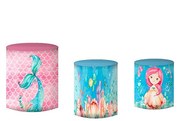 Kit Capas de Cilindro de festa em tecido sublimado Sereia Ruiva
