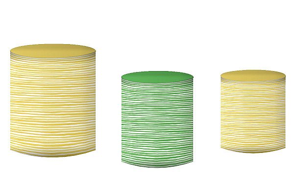 Kit Capas de Cilindro de festa em tecido sublimado Listras Amarelo e Verde.
