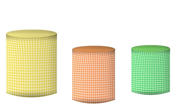 Kit Capas de Cilindro de festa em tecido sublimado Xadrez Amarelo, Verde e Laranja