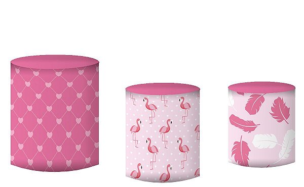 Kit Capas de Cilindro de festa em tecido sublimado Flamingos Rosa