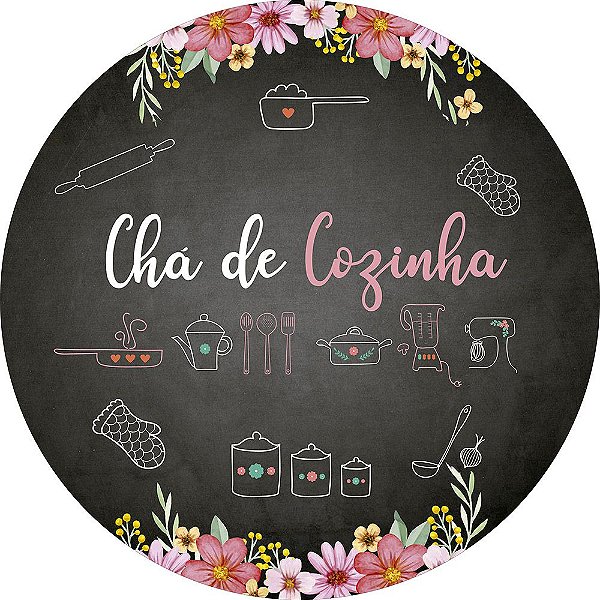Painel de Festa Redondo em Tecido Sublimado Chá de Cozinha