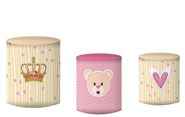 Kit Capas de Cilindro de festa em tecido sublimado Ursinha Princesa