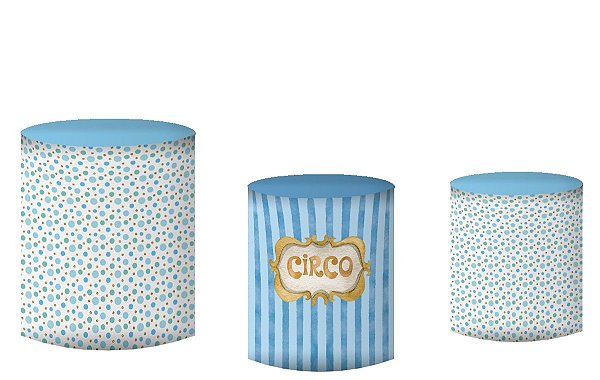 Kit Capas de Cilindro de festa em tecido sublimado Trupe Circo Azul
