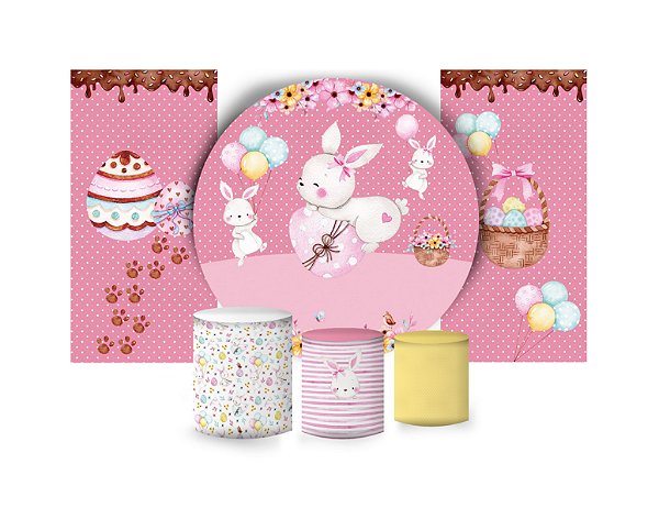 Super Kit Painel De Festa e Capas de Cilindro em tecido sublimado Doce Páscoa