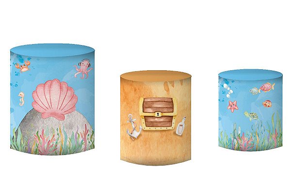 Kit Capas de Cilindro de festa em tecido sublimado Mergulhador Fundo do Mar