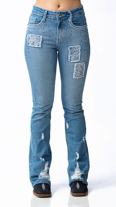 Jeans Miss country Cristal , jeans com bordados e brilhos - Miss Country