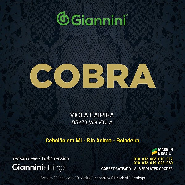 Encordoamento para Viola Caipira Giannini® Cobra Cobre Prateado GESVL Leve