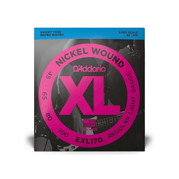 Encordoamento Baixo D'Addario® EXL170 4 cordas Longa .045 .065 .080 .100