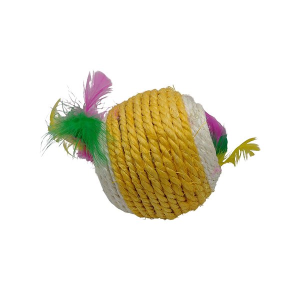 Brinquedo Bola de Sisal Jumbo Oca com Penas - Amarela