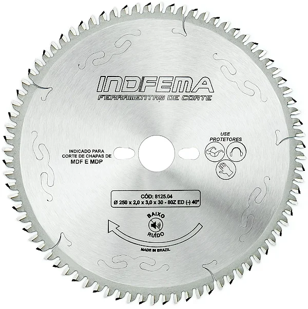 Disco Serra Circular para MDF 80 Dentes Alternados 250mm 812504 Indfema