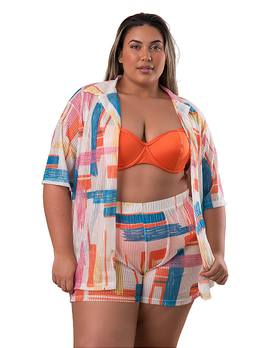 Conjunto blusa short plus size