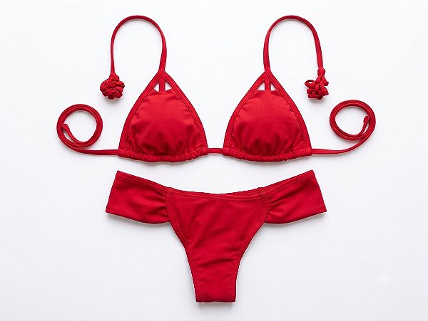Conjunto de biquini cortininha com tanga feminino
