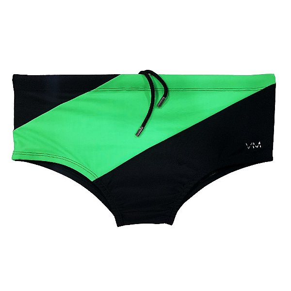 Sunga VM Clássica Bicolor Preta Faixa Verde Neon