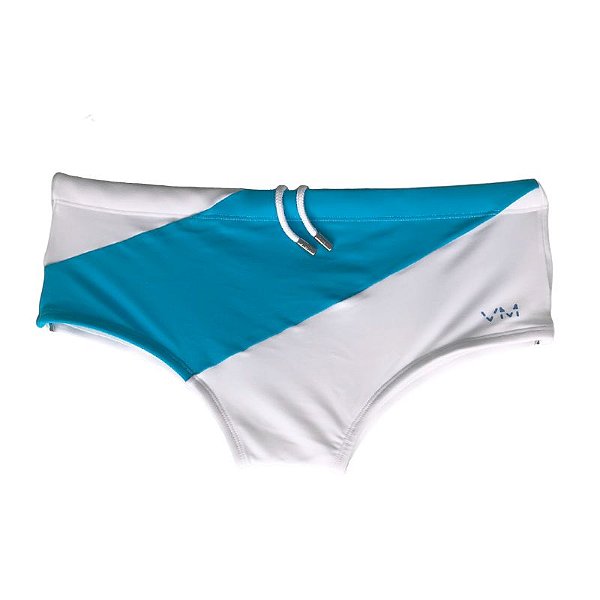 Sunga VM Clássica Bicolor Branca Faixa Azul Clara
