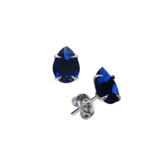 BRINCO PONTO DE LUZ GOTA COM ZIRCÔNIA AZUL ROYAL - PRATA 925