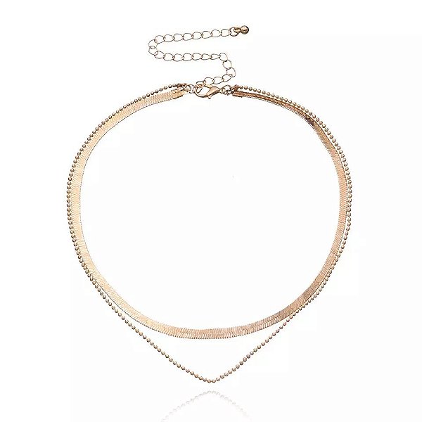 COLAR CHOKER DUPLO ESCAMA DE PEIXE DOURADO