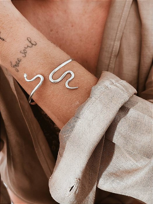 PULSEIRA BRACELETE COBRA SERPENTE LISO AJUSTÁVEL - PRATA 925