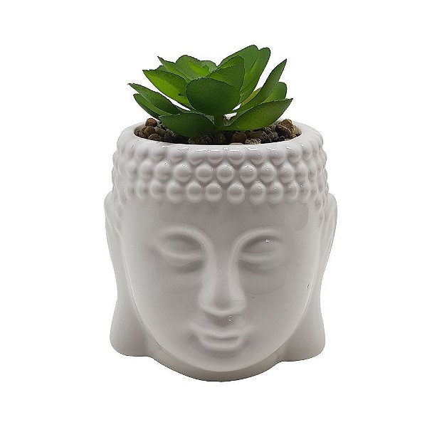 Vaso porcelana | Cabeça de Buda | Com cacto