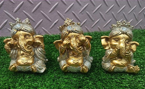 Trio sabedoria Ganesha baby | dourado | 8cm