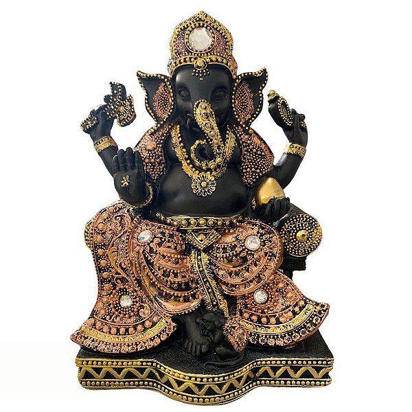 Ganesh preto com cobre  | 15cm | Resina