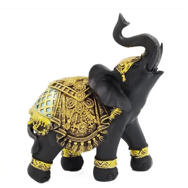 Elefante decorado | Preto  | 14 cm | Resina