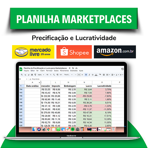 Planilha de Precificação e Lucro para Marketplaces + Aula tutorial do Ajuda Vitor
